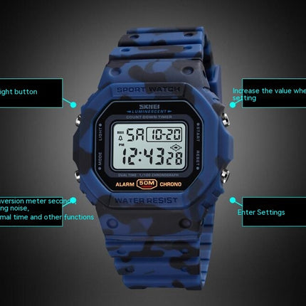 Men Women Outdoor Sports Watches LED Square Electronic Waterproof Wrist Watch