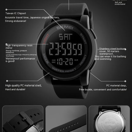 Men's Digital Sports Watch LED Screen Waterproof Luminous Stopwatch Alarm Watch