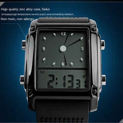 Men's Waterproof Rectangle Dial Analog Digital Wrist Watch with LED Backlight