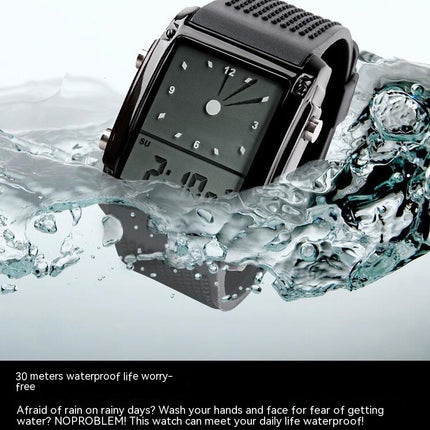 Men's Waterproof Rectangle Dial Analog Digital Wrist Watch with LED Backlight