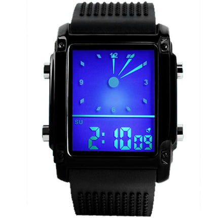 Men's Waterproof Rectangle Dial Analog Digital Wrist Watch with LED Backlight