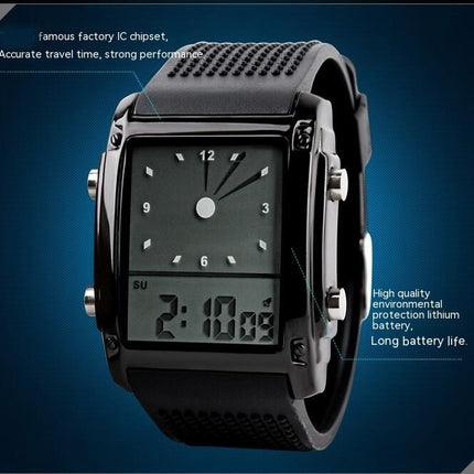 Men's Waterproof Rectangle Dial Analog Digital Wrist Watch with LED Backlight