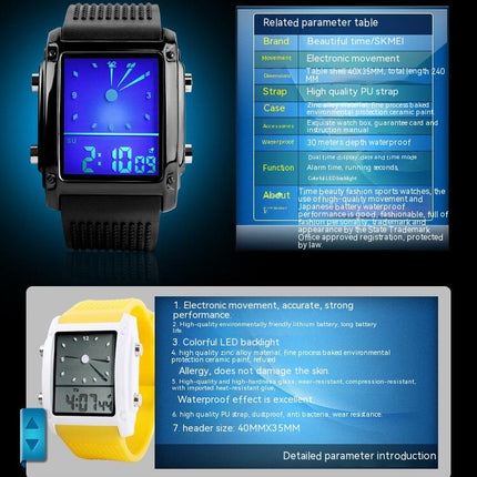 Men's Waterproof Rectangle Dial Analog Digital Wrist Watch with LED Backlight