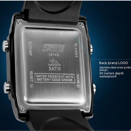 Men's Waterproof Rectangle Dial Analog Digital Wrist Watch with LED Backlight