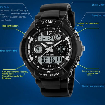 Men's Outdoor Waterproof Sports Wrist Watch Multi Function LED Stopwatch, Digital Watches for Men