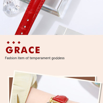 Women's Genuine Leather Strap Wrist Watch with Quartz Diamond