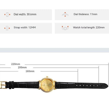 Women's Genuine Leather Strap Wrist Watch with Quartz Diamond