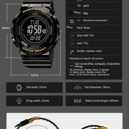 Men's Digital Watch Sports Outdoor Waterproof Watches Multi Function LED Watches