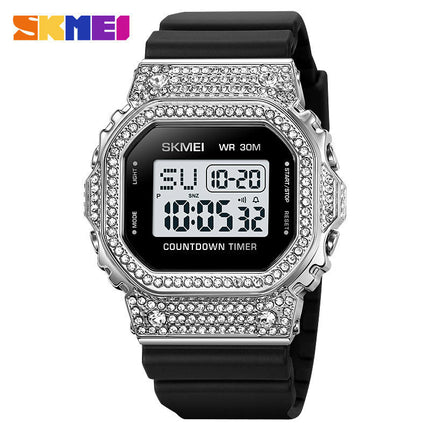 Fashion Ladies Diamond LED Digital Watch Electronic Wrist Watch for Girls