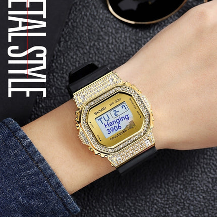 Fashion Ladies Diamond LED Digital Watch Electronic Wrist Watch for Girls