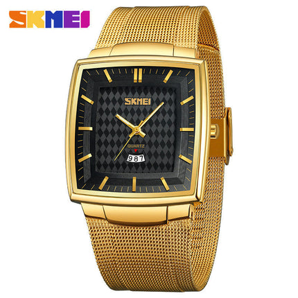 Men's Ultra Thin Stainless Steel Analog Quartz Watch Square Mesh Wristwatch