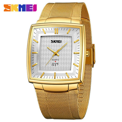 Men's Ultra Thin Stainless Steel Analog Quartz Watch Square Mesh Wristwatch