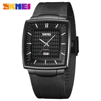 Men's Ultra Thin Stainless Steel Analog Quartz Watch Square Mesh Wristwatch