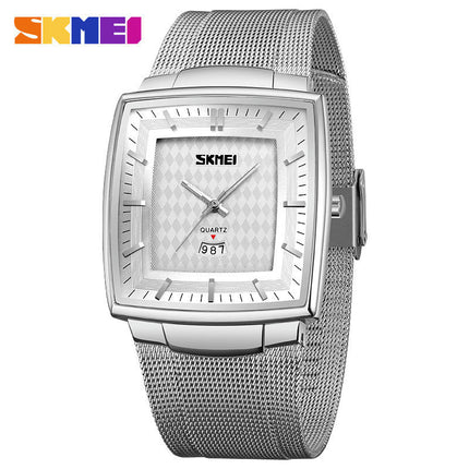 Men's Ultra Thin Stainless Steel Analog Quartz Watch Square Mesh Wristwatch