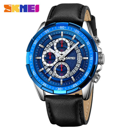 Men's Watch Analog Quartz Movement Leather Strap Waterproof Wristwatch