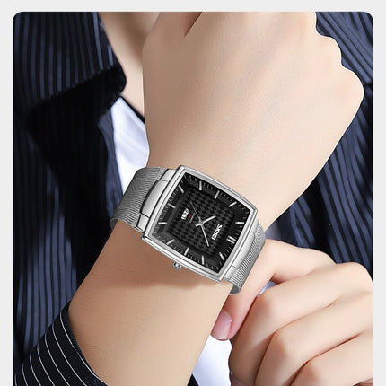 Men's Ultra Thin Stainless Steel Analog Quartz Watch Square Mesh Wristwatch