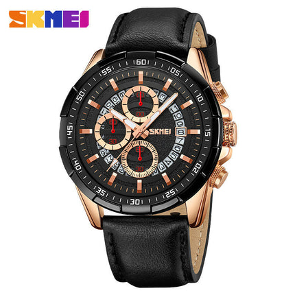 Men's Watch Analog Quartz Movement Leather Strap Waterproof Wristwatch