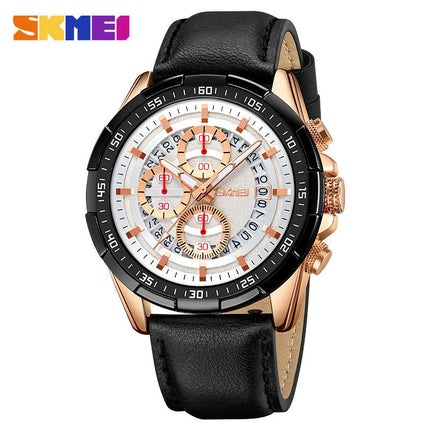 Men's Watch Analog Quartz Movement Leather Strap Waterproof Wristwatch