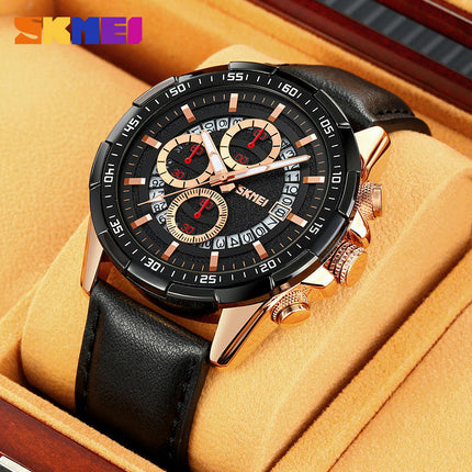 Men's Watch Analog Quartz Movement Leather Strap Waterproof Wristwatch