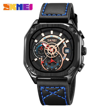 Watches for Men Quartz Multifunctional Leather Watch Waterproof Square Wrist Watch