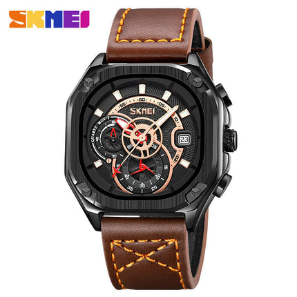 Watches for Men Quartz Multifunctional Leather Watch Waterproof Square Wrist Watch