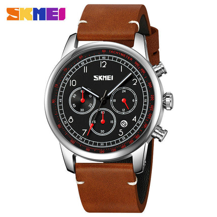 Men's Waterproof Roman Numerals Leather Band Analog Quartz Wristwatches