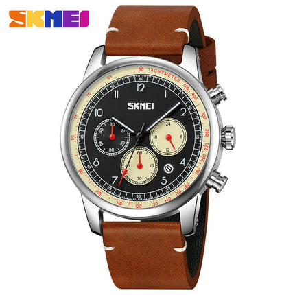 Men's Waterproof Roman Numerals Leather Band Analog Quartz Wristwatches