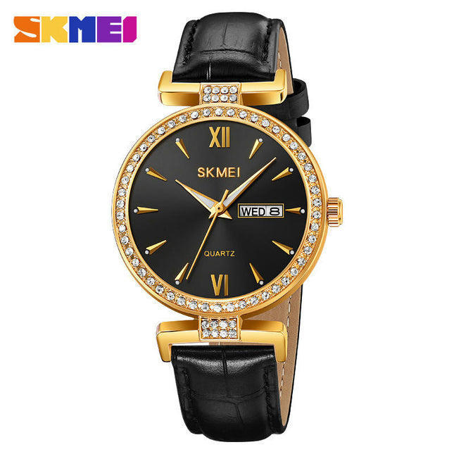 Watches for Women Diamond with Date Leather Analog Waterproof Wrist Watch