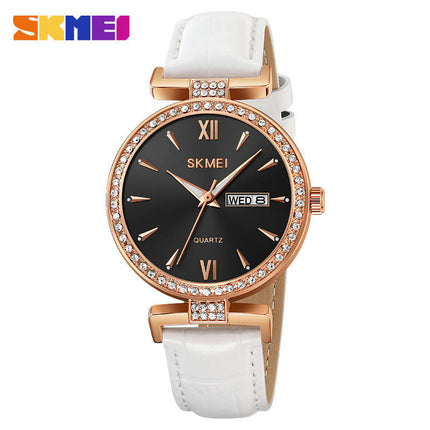 Watches for Women Diamond with Date Leather Analog Waterproof Wrist Watch