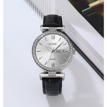 Watches for Women Diamond with Date Leather Analog Waterproof Wrist Watch