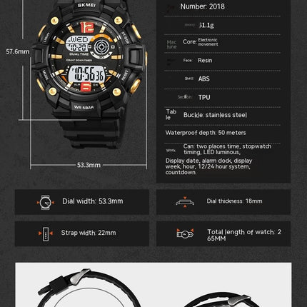 Men's Digital Watch Sports Outdoor Waterproof Watches with Date Multi Function LED Watches