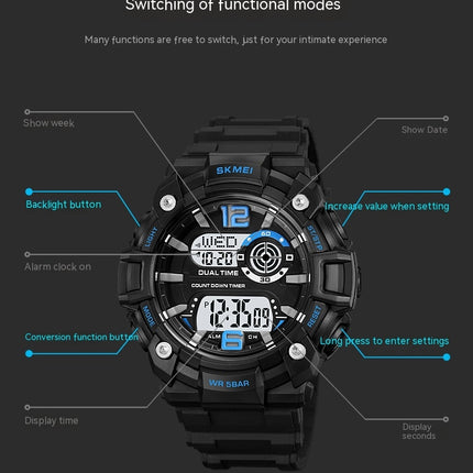 Men's Digital Watch Sports Outdoor Waterproof Watches with Date Multi Function LED Watches