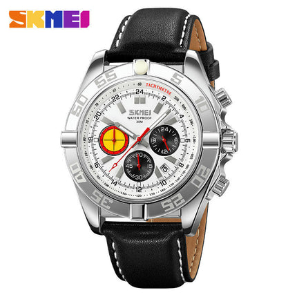 Men's Leather Strap Watches Waterproof Chronograph Date Analog Quartz Watch