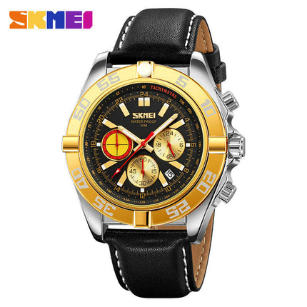 Men's Leather Strap Watches Waterproof Chronograph Date Analog Quartz Watch