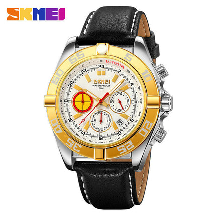 Men's Leather Strap Watches Waterproof Chronograph Date Analog Quartz Watch