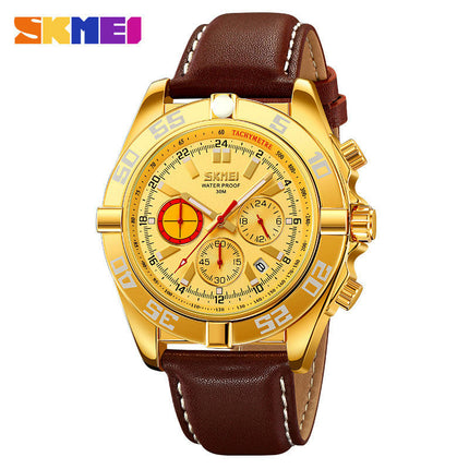 Men's Leather Strap Watches Waterproof Chronograph Date Analog Quartz Watch