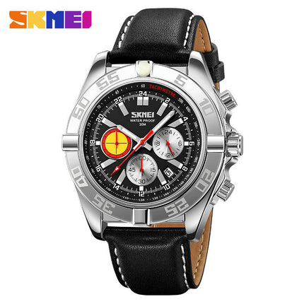 Men's Leather Strap Watches Waterproof Chronograph Date Analog Quartz Watch