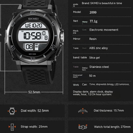 Men's Digital Watch - Waterproof Outdoor Wrist Watches for Men with LED Back Ligh