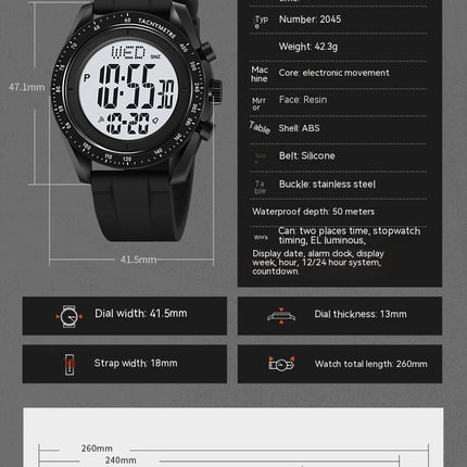 Men's Digital Watch Electronic Waterproof Wrist Watches for Men with Alarm LED Backlight