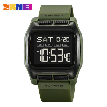 Square Men's Digital Watch Numbers Dial Large Face Waterproof LED Watches