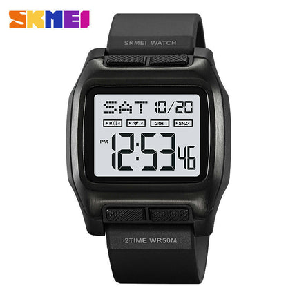 Square Men's Digital Watch Numbers Dial Large Face Waterproof LED Watches