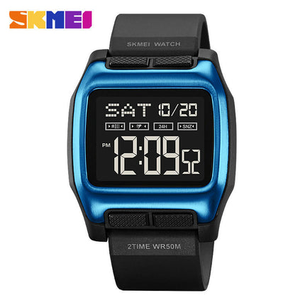 Square Men's Digital Watch Numbers Dial Large Face Waterproof LED Watches