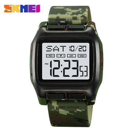 Square Men's Digital Watch Numbers Dial Large Face Waterproof LED Watches