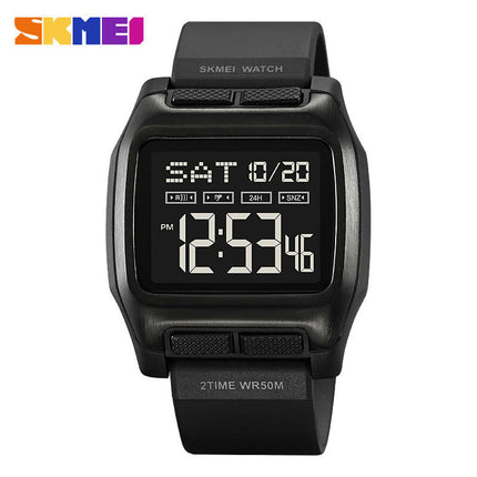 Square Men's Digital Watch Numbers Dial Large Face Waterproof LED Watches