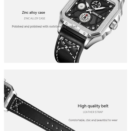 Square Watches for Men Leather Fashion Business Watch Waterproof Wrist Watches