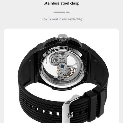 Men Skeleton Watch Automatic Mechanical Waterproof Silica Strap Watch