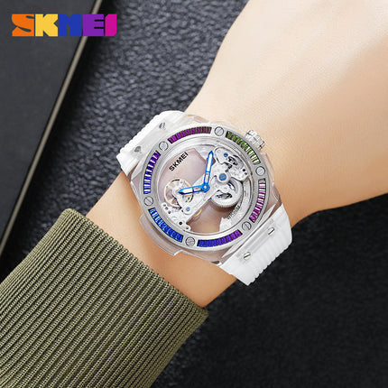 Men Skeleton Watch Automatic Mechanical Waterproof Silica Strap Watch