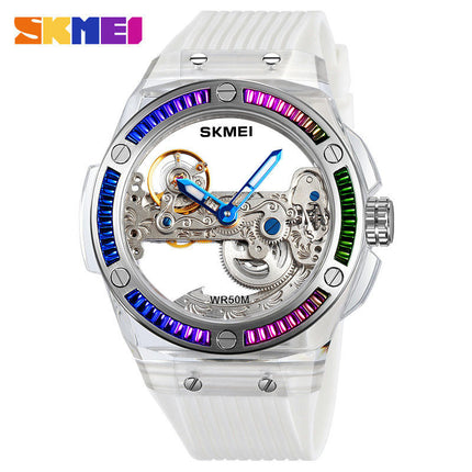 Men Skeleton Watch Automatic Mechanical Waterproof Silica Strap Watch