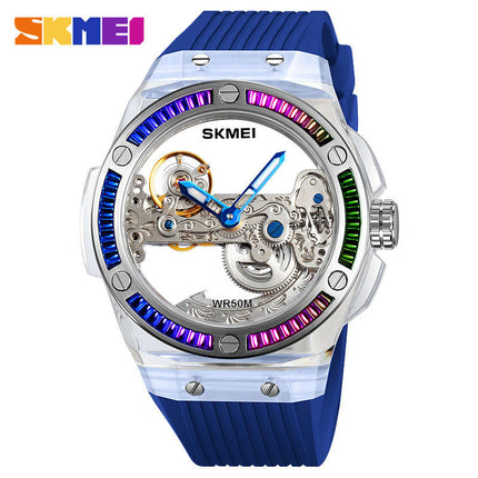 Men Skeleton Watch Automatic Mechanical Waterproof Silica Strap Watch