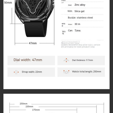 Stylish Skeleton Sport Watches, Waterproof Quartz Wristwatch,  Silicone Strap for Men